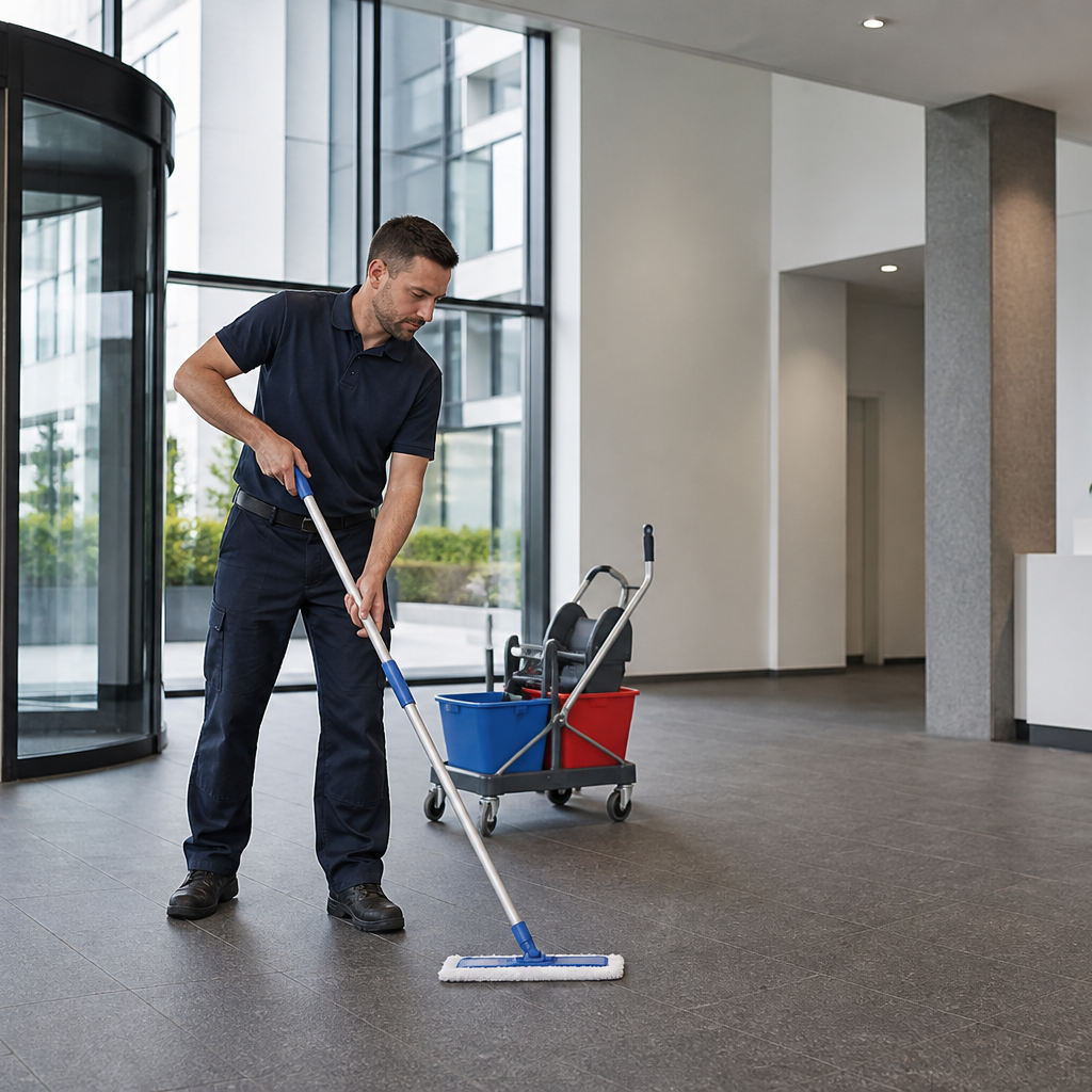 Professionelle Gebäudereinigung in einer gewerblichen Immobilie