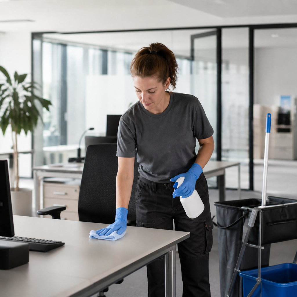 Büroreinigung in einem modernen Arbeitsbereich