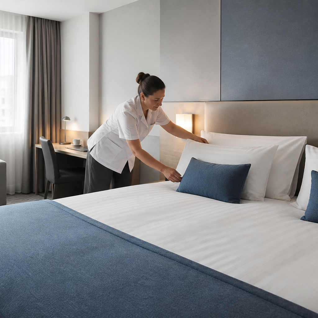 Hotel-Housekeeping in einem vorbereiteten Gästezimmer